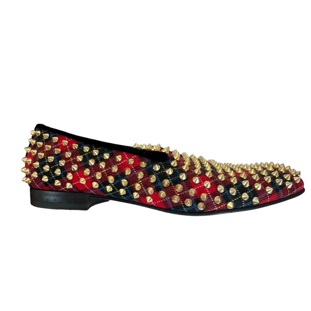 Christian Louboutin Rollerboy Spikes Loafers Mens 41.5 Red Tartan Studded - Picture 12 of 16